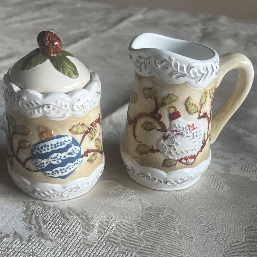 Floral Ceramic Creamer and Sugar Set